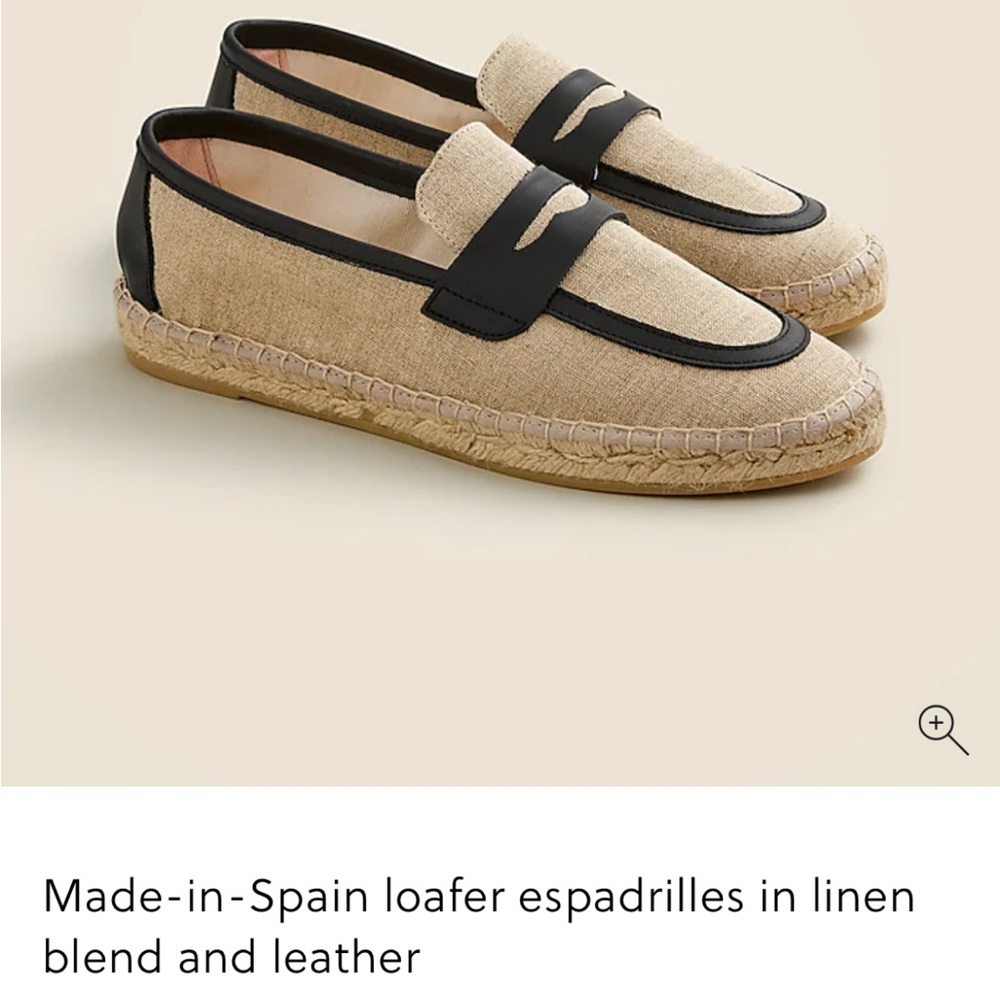 J. Crew Made-in-Spain loafer espadrilles in linen blend and leather style# CA013